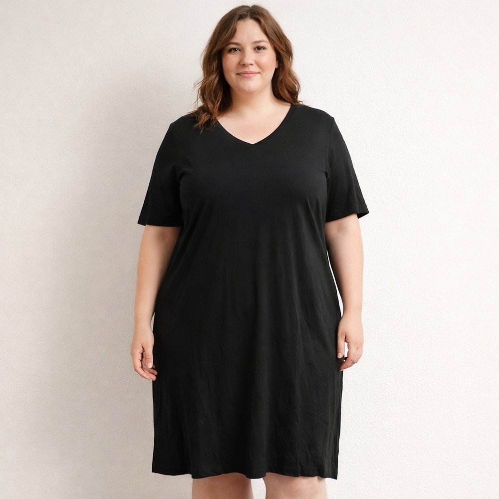 🖤 OLD NAVY Black V-Neck Swing Dress | Size Large | Minimalist Everyday Classic